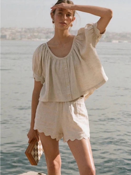 Tuckernuck Tops - Tuckernuck Cream Linen SET - Top and shorts